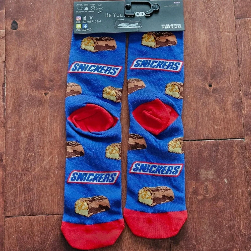 NEW Odd Sox Snickers Candy Bar Crew Socks Adults 6-13 Blue‎ Red